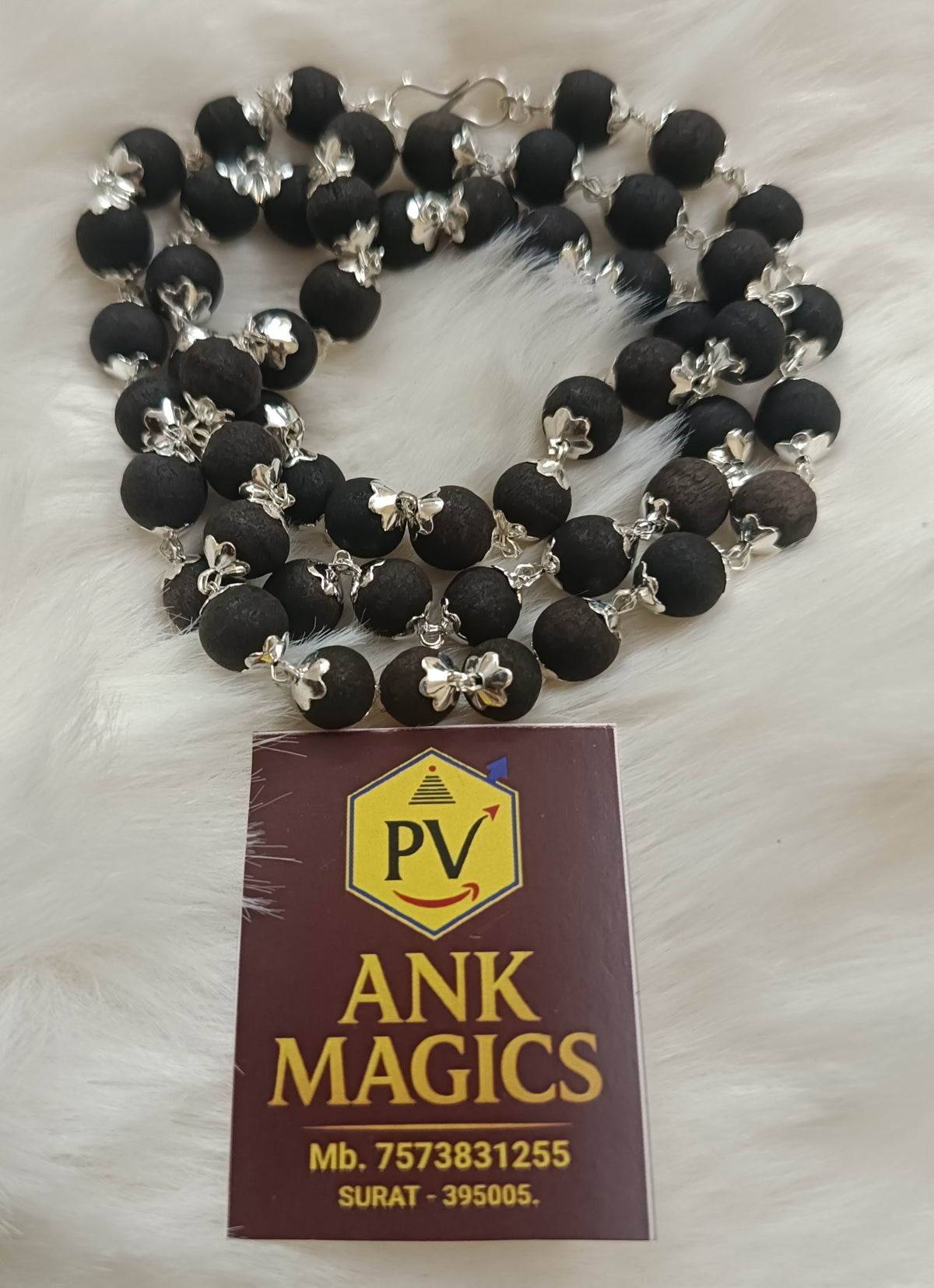 Karungali Mala with Silver Metal Capping (54 Beads)