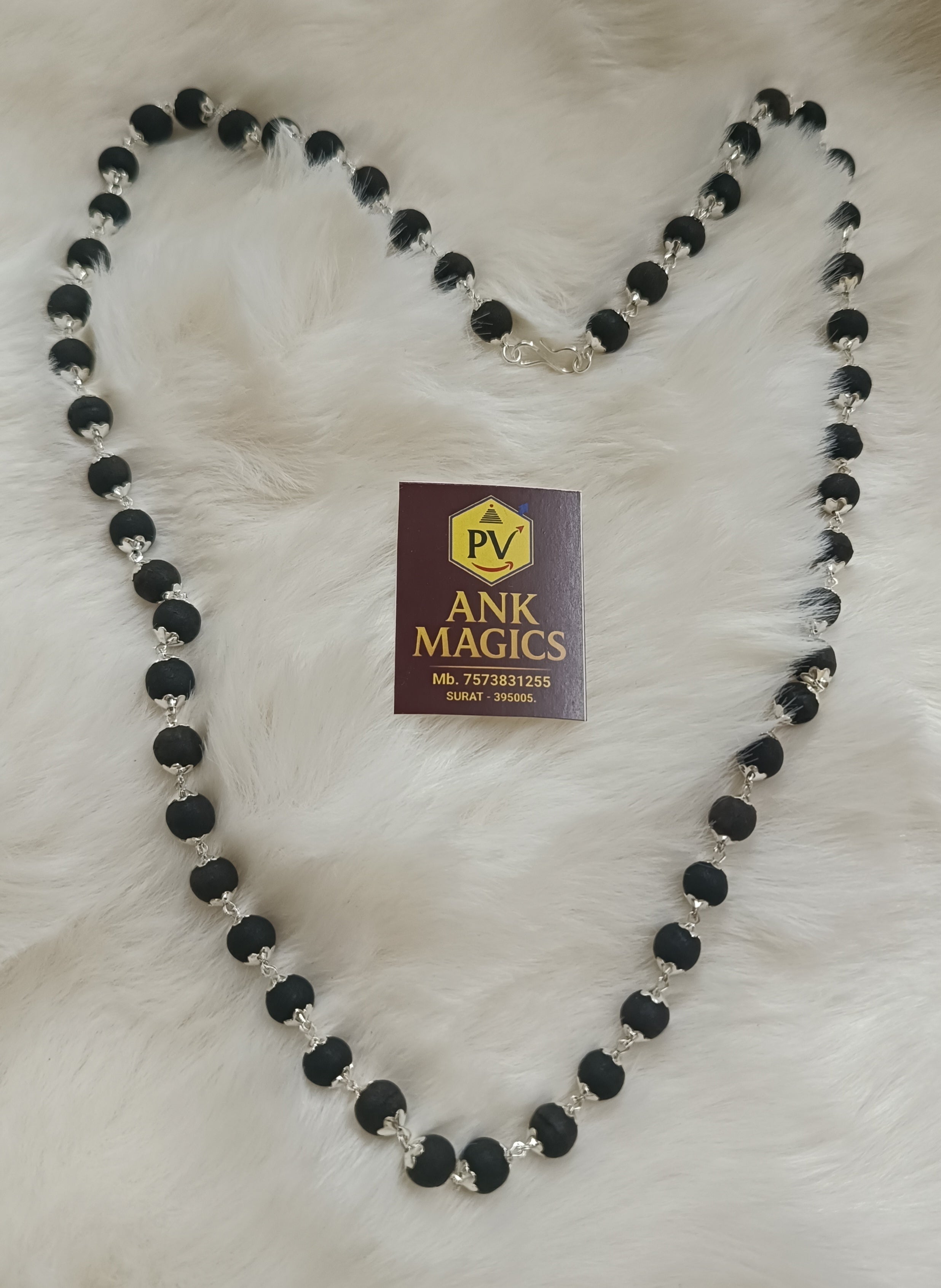 Karungali Mala with Silver Metal Capping (54 Beads)